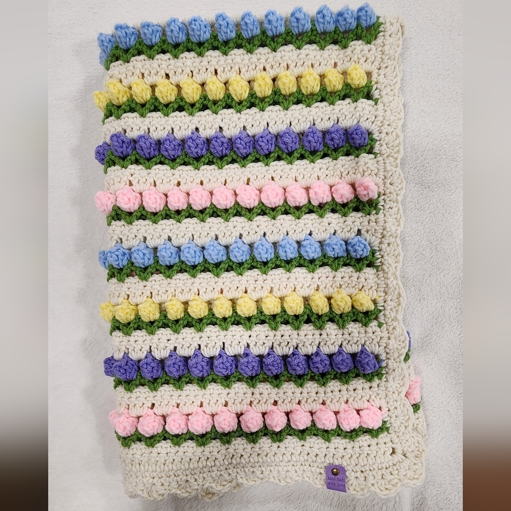 Colorful Crochet Blanket with Floral Patterns